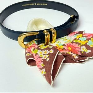 Vintage Leather Blue & Gold Buckle Belt